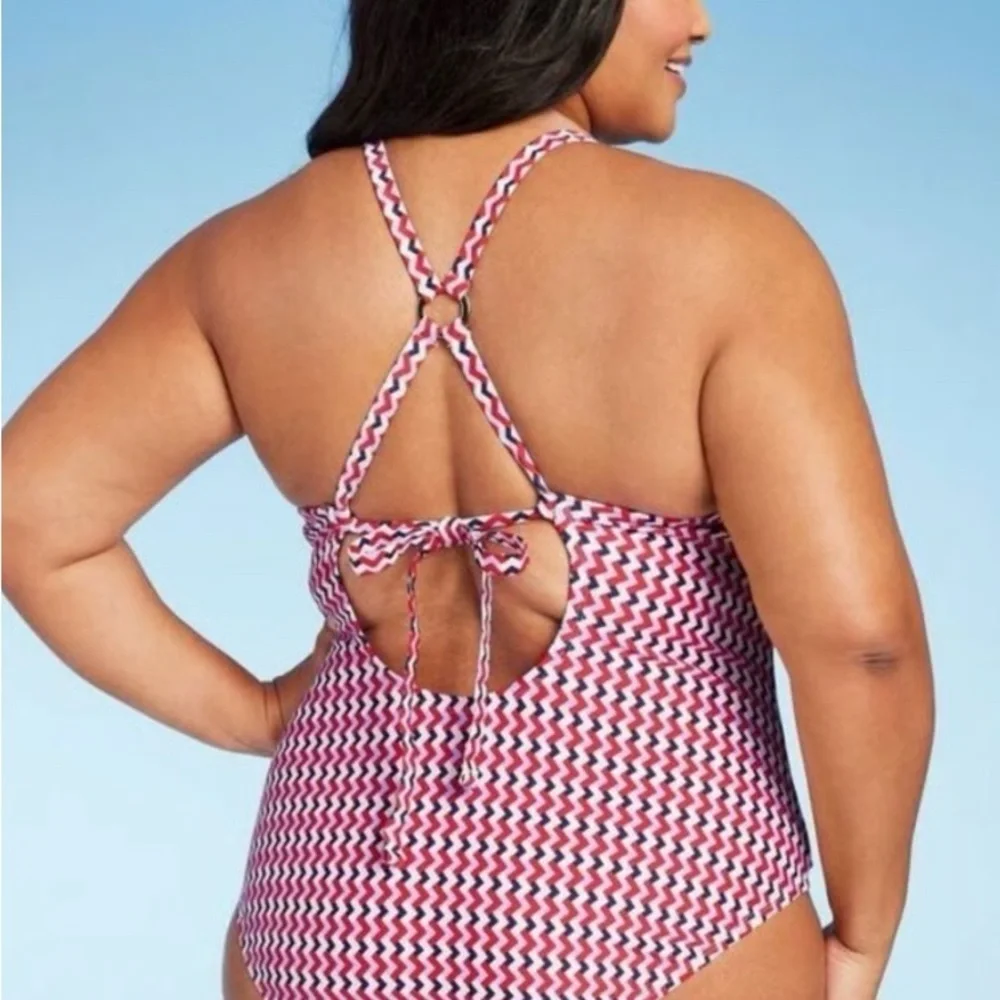 Kona Sol chevron pattern Women's Red and White & blue one piece Swimsuit size 17